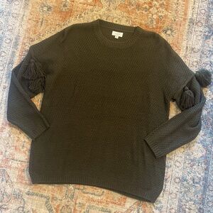 MudPie Women's Olive Sweater with Tassel Details